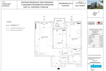 Rzut - Mieszkanie na sprzedaż 3 pokoje o powierzchni 60,94 m² - numer A19 w Podgórki Tynieckie