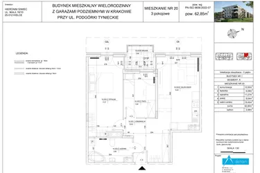 Rzut - Mieszkanie na sprzedaż 3 pokoje o powierzchni 62,85 m² - numer A20 w Podgórki Tynieckie