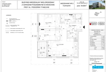 Rzut - Mieszkanie na sprzedaż 3 pokoje o powierzchni 54,66 m² - numer B2 w Podgórki Tynieckie