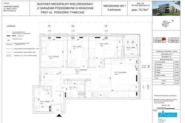 Rzut - Mieszkanie na sprzedaż 4 pokoje o powierzchni 73,76 m² - numer B7 w Podgórki Tynieckie