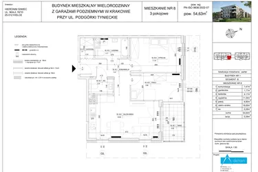 Rzut - Mieszkanie na sprzedaż 3 pokoje o powierzchni 54,63 m² - numer B8 w Podgórki Tynieckie