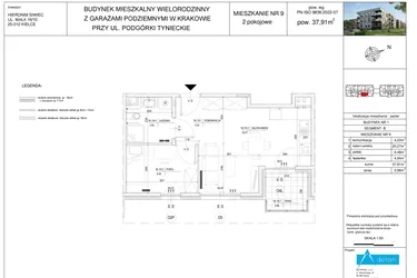 Rzut - Mieszkanie na sprzedaż 2 pokoje o powierzchni 37,91 m² - numer B9 w Podgórki Tynieckie