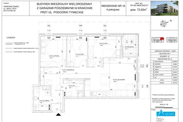 Rzut - Mieszkanie na sprzedaż 4 pokoje o powierzchni 73,5 m² - numer B16 w Podgórki Tynieckie