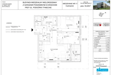 Rzut - Mieszkanie na sprzedaż 3 pokoje o powierzchni 54,22 m² - numer B17 w Podgórki Tynieckie