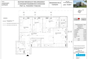 Rzut - Mieszkanie na sprzedaż 4 pokoje o powierzchni 73,5 m² - numer B25 w Podgórki Tynieckie