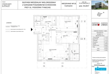 Rzut - Mieszkanie na sprzedaż 3 pokoje o powierzchni 54,22 m² - numer B26 w Podgórki Tynieckie