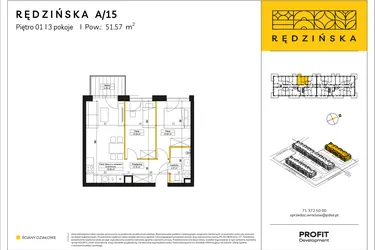 Rzut - Mieszkanie na sprzedaż 3 pokoje o powierzchni 51,57 m² - numer RD4A/A/15 w Rędzińska 4