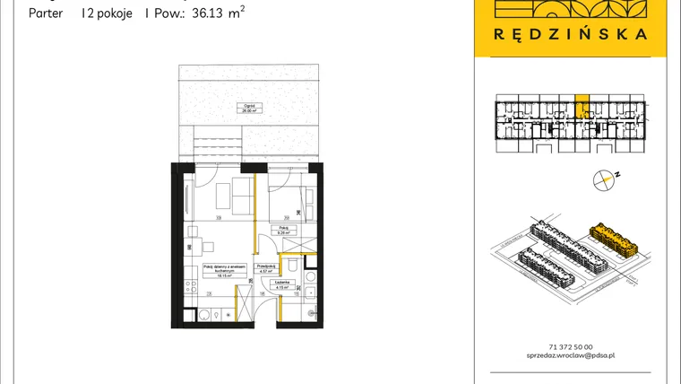Rzut - Mieszkanie na sprzedaż 2 pokoje o powierzchni 36,13 m² - numer RD4A/B/02 w Rędzińska 4