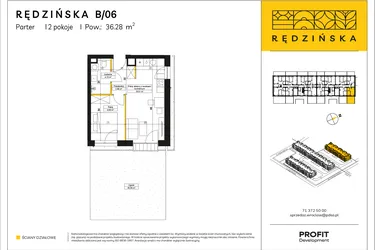 Rzut - Mieszkanie na sprzedaż 2 pokoje o powierzchni 36,28 m² - numer RD4A/B/06 w Rędzińska 4