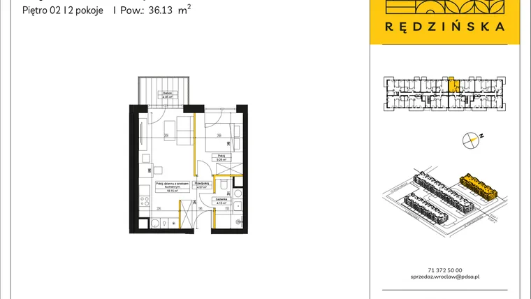 Rzut - Mieszkanie na sprzedaż 2 pokoje o powierzchni 36,13 m² - numer RD4A/B/22 w Rędzińska 4