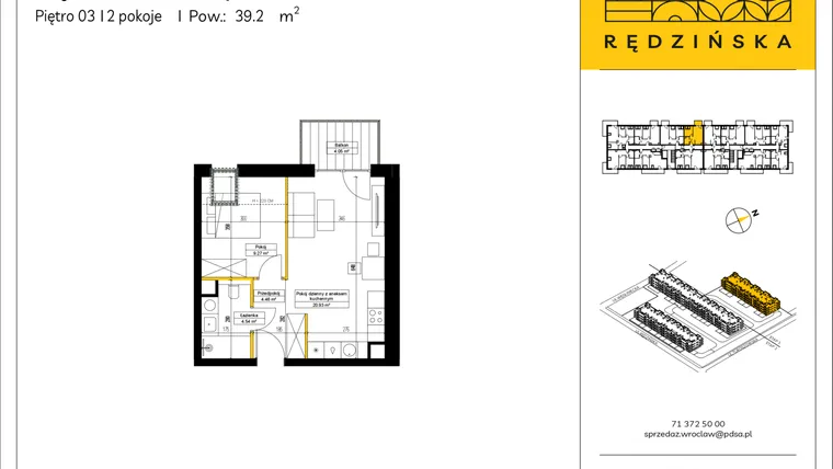 Rzut - Mieszkanie na sprzedaż 2 pokoje o powierzchni 39,2 m² - numer RD4A/A/36 w Rędzińska 4