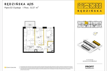 Rzut - Mieszkanie na sprzedaż 3 pokoje o powierzchni 51,57 m² - numer RD4A/A/25 w Rędzińska 4