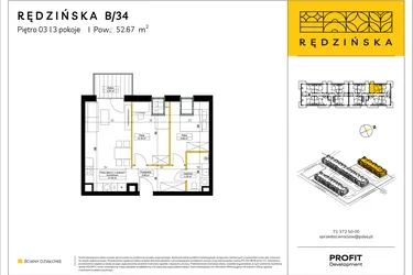 Rzut - Mieszkanie na sprzedaż 3 pokoje o powierzchni 52,67 m² - numer RD4A/B/34 w Rędzińska 4