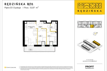 Rzut - Mieszkanie na sprzedaż 3 pokoje o powierzchni 51,87 m² - numer RD4A/B/31 w Rędzińska 4