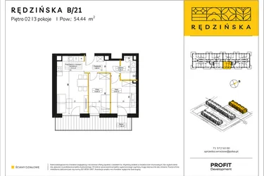 Rzut - Mieszkanie na sprzedaż 3 pokoje o powierzchni 54,44 m² - numer RD4A/B/21 w Rędzińska 4