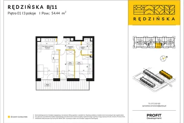 Rzut - Mieszkanie na sprzedaż 3 pokoje o powierzchni 54,44 m² - numer RD4A/B/11 w Rędzińska 4