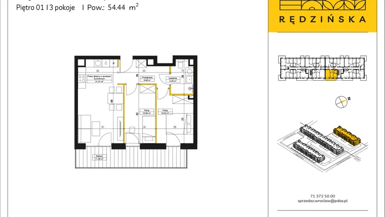 Rzut - Mieszkanie na sprzedaż 3 pokoje o powierzchni 54,44 m² - numer RD4A/B/11 w Rędzińska 4