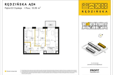 Rzut - Mieszkanie na sprzedaż 3 pokoje o powierzchni 55,39 m² - numer RD4A/A/24 w Rędzińska 4