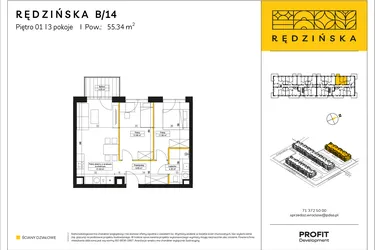 Rzut - Mieszkanie na sprzedaż 3 pokoje o powierzchni 55,34 m² - numer RD4A/B/14 w Rędzińska 4
