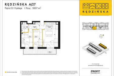 Rzut - Mieszkanie na sprzedaż 3 pokoje o powierzchni 58,97 m² - numer RD4A/A/27 w Rędzińska 4
