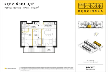 Rzut - Mieszkanie na sprzedaż 3 pokoje o powierzchni 58,97 m² - numer RD4A/A/17 w Rędzińska 4
