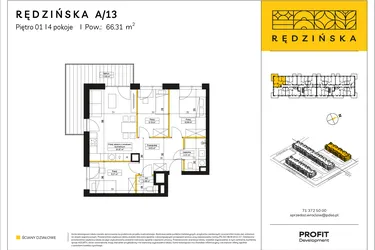 Rzut - Mieszkanie na sprzedaż 4 pokoje o powierzchni 66,31 m² - numer RD4A/A/13 w Rędzińska 4