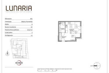Rzut - Mieszkanie na sprzedaż 1 pokój o powierzchni 27,14 m² - numer A01 w Lunaria