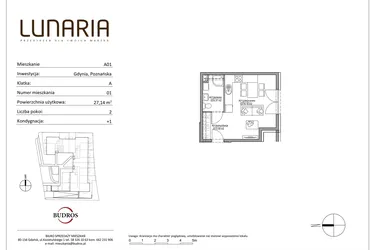 Rzut - Mieszkanie na sprzedaż 1 pokój o powierzchni 27,14 m² - numer A01 w Lunaria