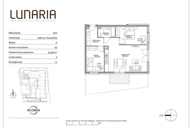 Rzut - Mieszkanie na sprzedaż 3 pokoje o powierzchni 62,81 m² - numer A02 w Lunaria