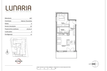 Rzut - Mieszkanie na sprzedaż 2 pokoje o powierzchni 47,33 m² - numer A07 w Lunaria