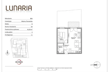 Rzut - Mieszkanie na sprzedaż 2 pokoje o powierzchni 40,86 m² - numer B04 w Lunaria