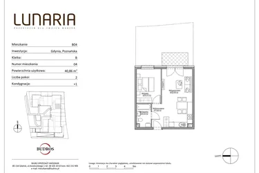 Rzut - Mieszkanie na sprzedaż 2 pokoje o powierzchni 40,86 m² - numer B04 w Lunaria