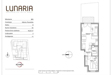 Rzut - Mieszkanie na sprzedaż 2 pokoje o powierzchni 45,43 m² - numer B05 w Lunaria