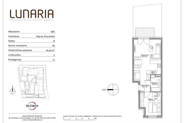 Rzut - Mieszkanie na sprzedaż 2 pokoje o powierzchni 45,43 m² - numer B05 w Lunaria