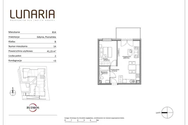 Rzut - Mieszkanie na sprzedaż 2 pokoje o powierzchni 40,97 m² - numer B14 w Lunaria