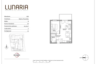 Rzut - Mieszkanie na sprzedaż 2 pokoje o powierzchni 41,06 m² - numer B19 w Lunaria