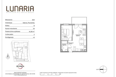 Rzut - Mieszkanie na sprzedaż 2 pokoje o powierzchni 41,06 m² - numer B19 w Lunaria