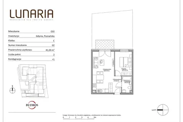 Rzut - Mieszkanie na sprzedaż 2 pokoje o powierzchni 40,93 m² - numer C02 w Lunaria