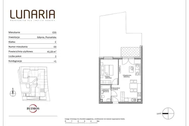 Rzut - Mieszkanie na sprzedaż 2 pokoje o powierzchni 41,05 m² - numer C03 w Lunaria