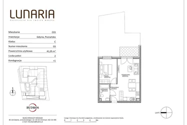 Rzut - Mieszkanie na sprzedaż 2 pokoje o powierzchni 41,05 m² - numer C03 w Lunaria