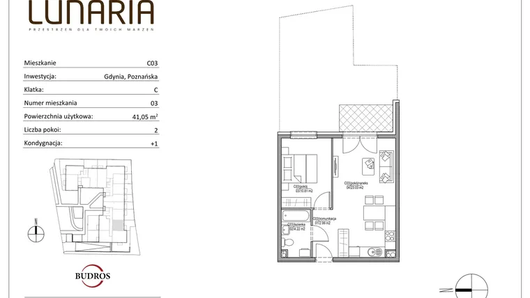Rzut - Mieszkanie na sprzedaż 2 pokoje o powierzchni 41,05 m² - numer C03 w Lunaria