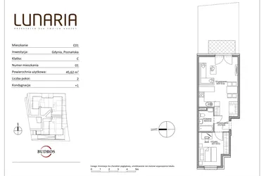 Rzut - Mieszkanie na sprzedaż 2 pokoje o powierzchni 45,7 m² - numer C01 w Lunaria