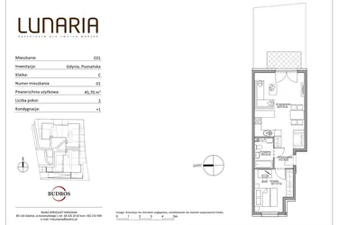Rzut - Mieszkanie na sprzedaż 2 pokoje o powierzchni 45,7 m² - numer C01 w Lunaria