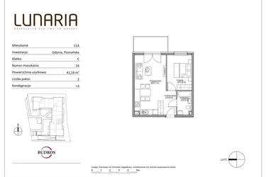 Rzut - Mieszkanie na sprzedaż 2 pokoje o powierzchni 41,01 m² - numer C14 w Lunaria