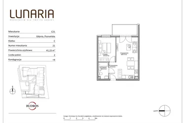 Rzut - Mieszkanie na sprzedaż 2 pokoje o powierzchni 40,96 m² - numer C21 w Lunaria