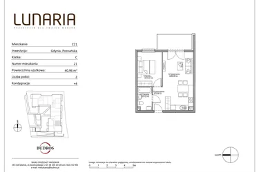 Rzut - Mieszkanie na sprzedaż 2 pokoje o powierzchni 40,96 m² - numer C21 w Lunaria