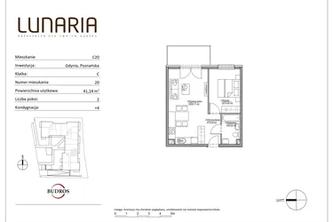 Rzut - Mieszkanie na sprzedaż 2 pokoje o powierzchni 41,09 m² - numer C20 w Lunaria