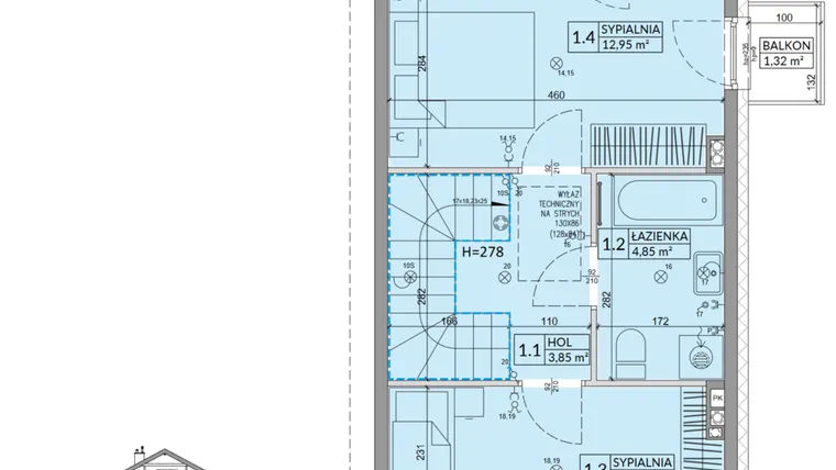 Rzut - Dom na sprzedaż 3 pokoje o powierzchni 68,42 m² - numer 15B w Osiedle Słoneczne etap II