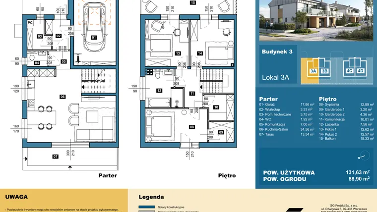 Rzut - Dom na sprzedaż 4 pokoje o powierzchni 131,85 m² - numer 3A w Osiedle Konarzyce etap II