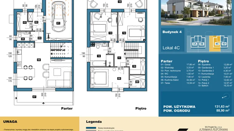 Rzut - Dom na sprzedaż 4 pokoje o powierzchni 131,85 m² - numer 4C w Osiedle Konarzyce etap II